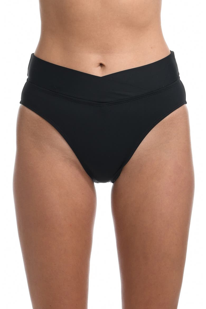 Island Goddess Crossover High Waist Bikini Bottoms, Main, color, BLACK