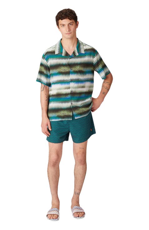 Bowling Shirt With Gradient Micro Zig Zag Print And Breast Pocket