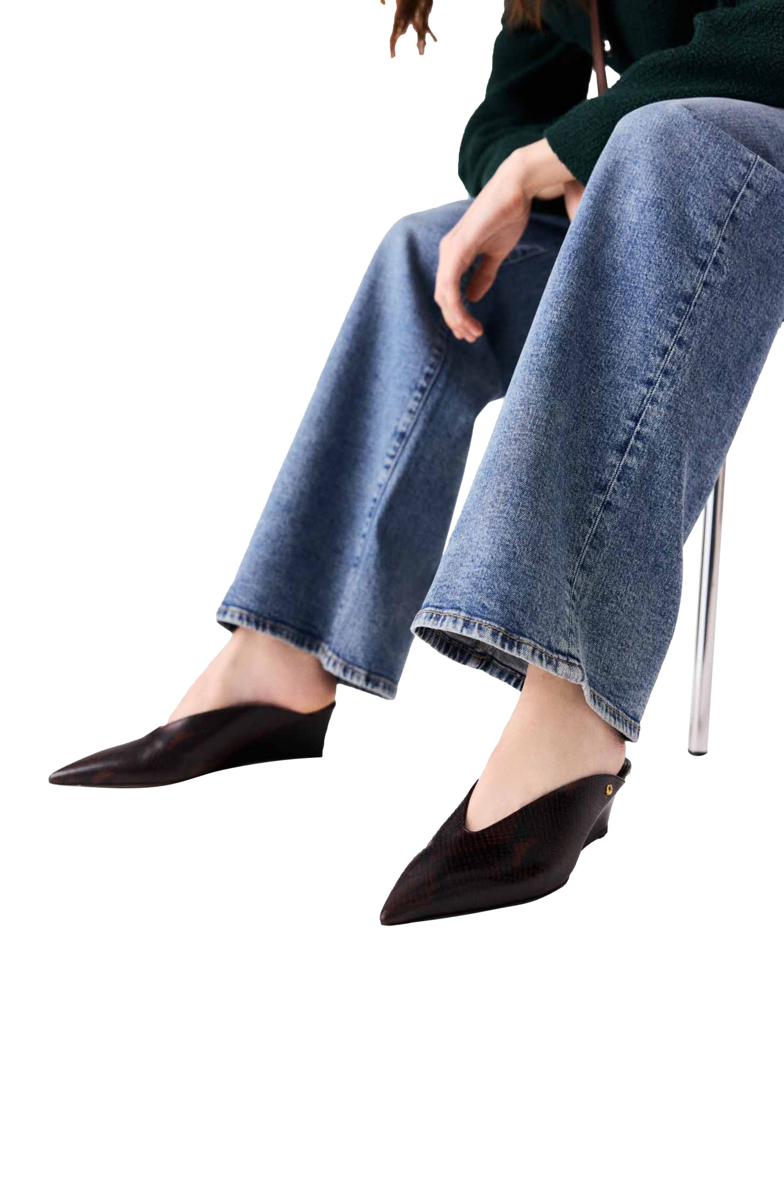 Embossed leather wedge mules, Alternate, color, Brown snake print