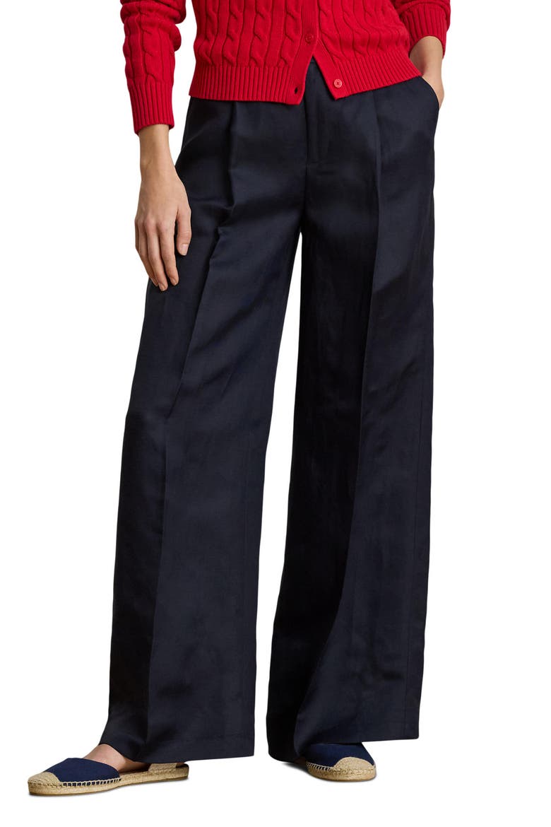 Wide Leg Linen Blend Pants, Main, color, LAUREN NAVY BLUE