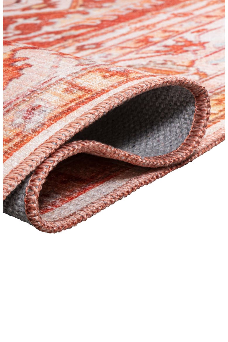 Asa Ornate Medallion Machine-Washable Area Rug, Alternate, color, Orange/Cream