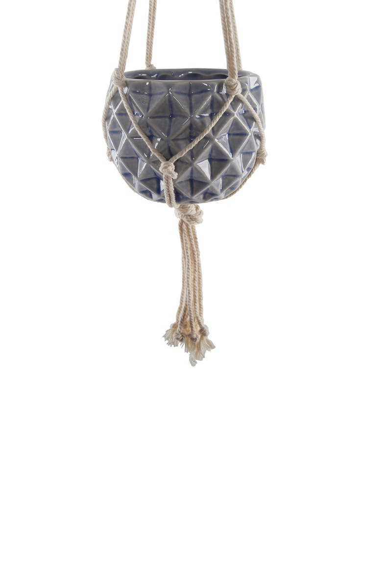 5 x 5" Ceramic Macramé Hanging Planter - Glass Blue, Main, color, BLUE