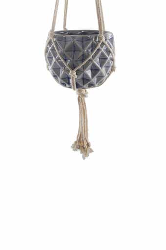 FLORA BUNDA 5 x 5" Ceramic Macramé Hanging Planter - Glass Blue