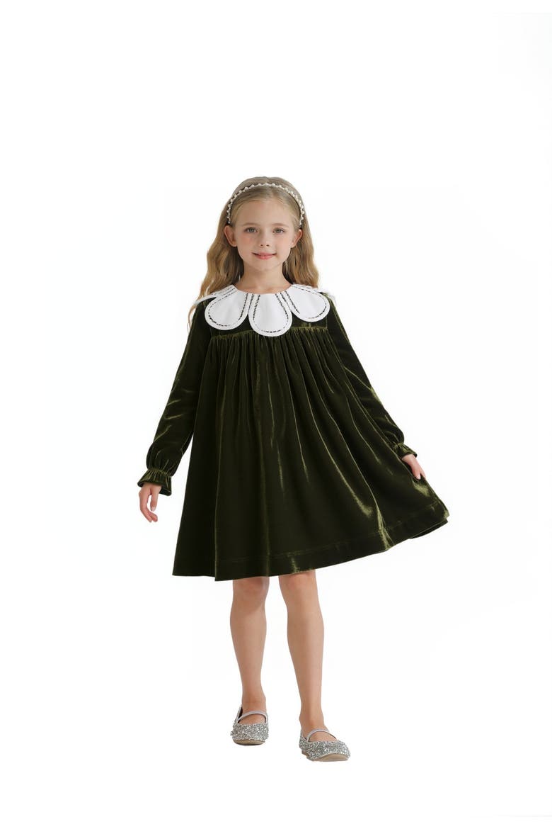 Petal Velvet Dress, Alternate, color, Olive