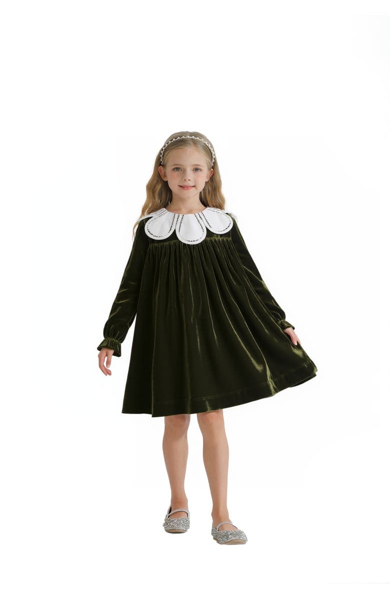 Tulleen Petal Velvet Dress, Alternate, color, Olive