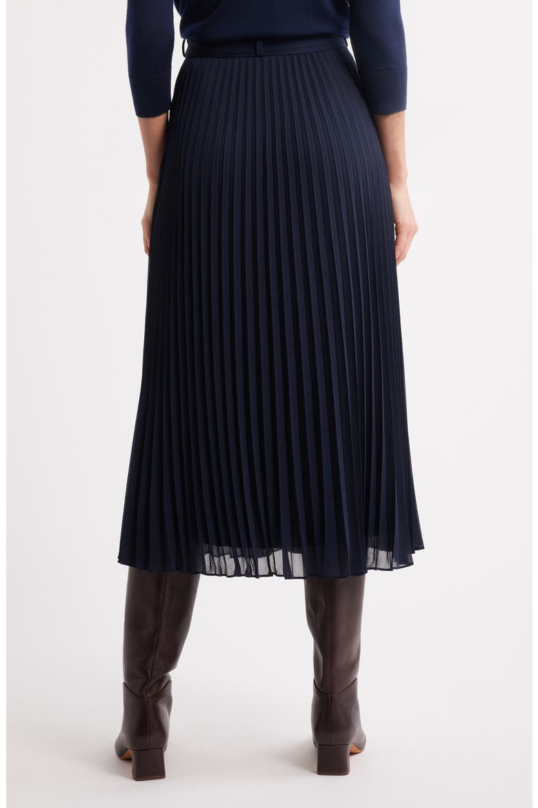 Vocelina Belted Pleated Midi Skirt, Alternate, color, DK BU
