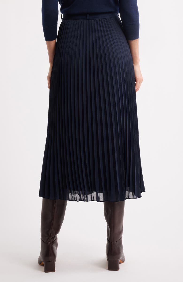 BOSS Vocelina Belted Pleated Midi Skirt, Alternate, color, Clean Navy