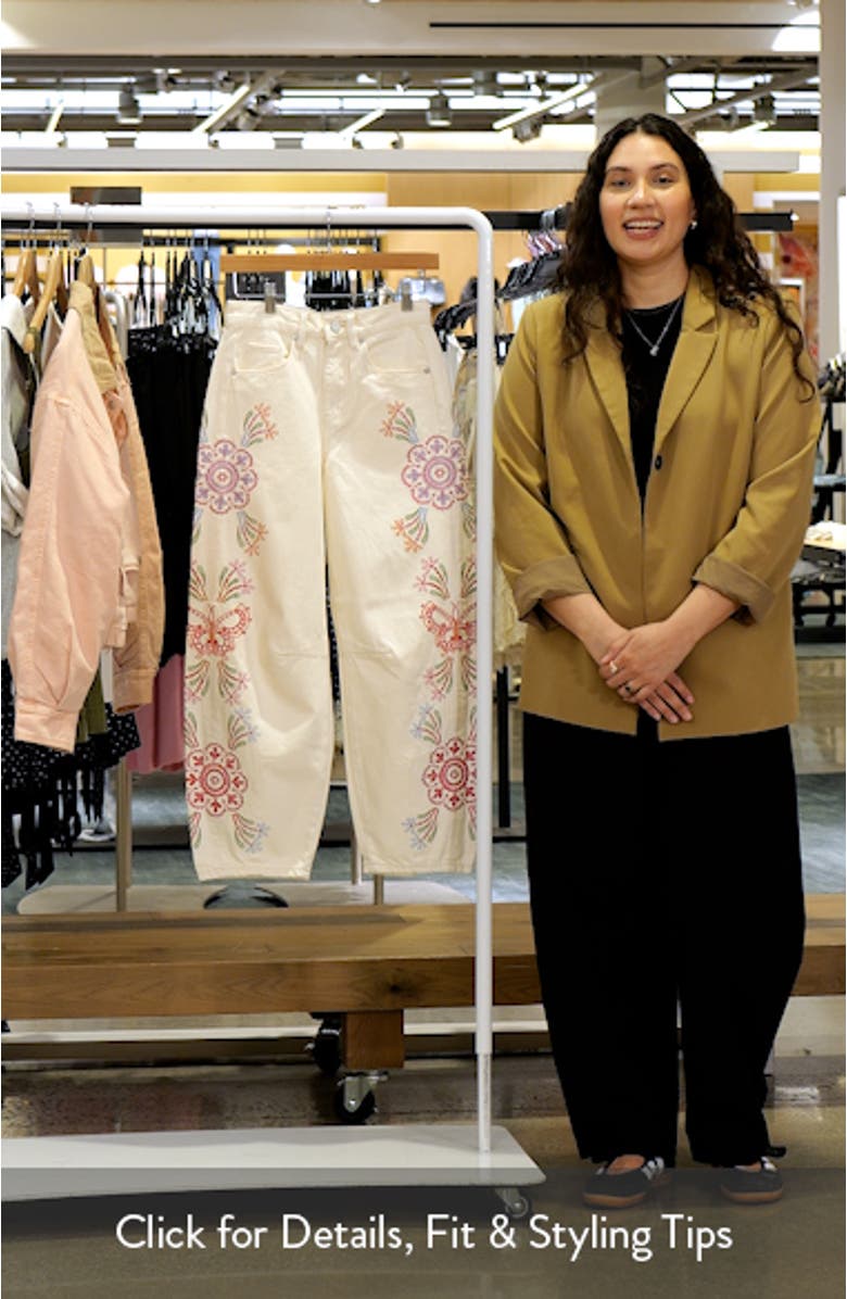 Floral Embroidery Barrel Leg Jeans, sales video thumbnail