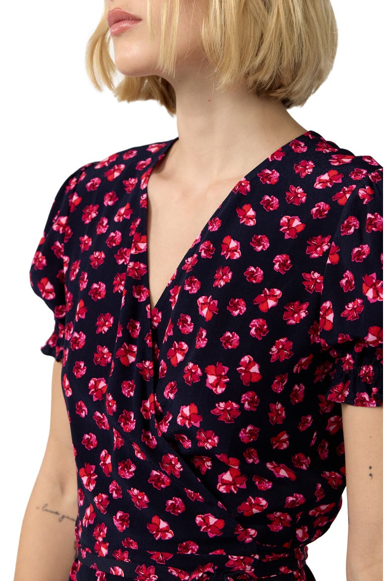 Emilia Floral Puff Sleeve Wrap Dress, Alternate, color, HIBISCUS DOT MARITIME