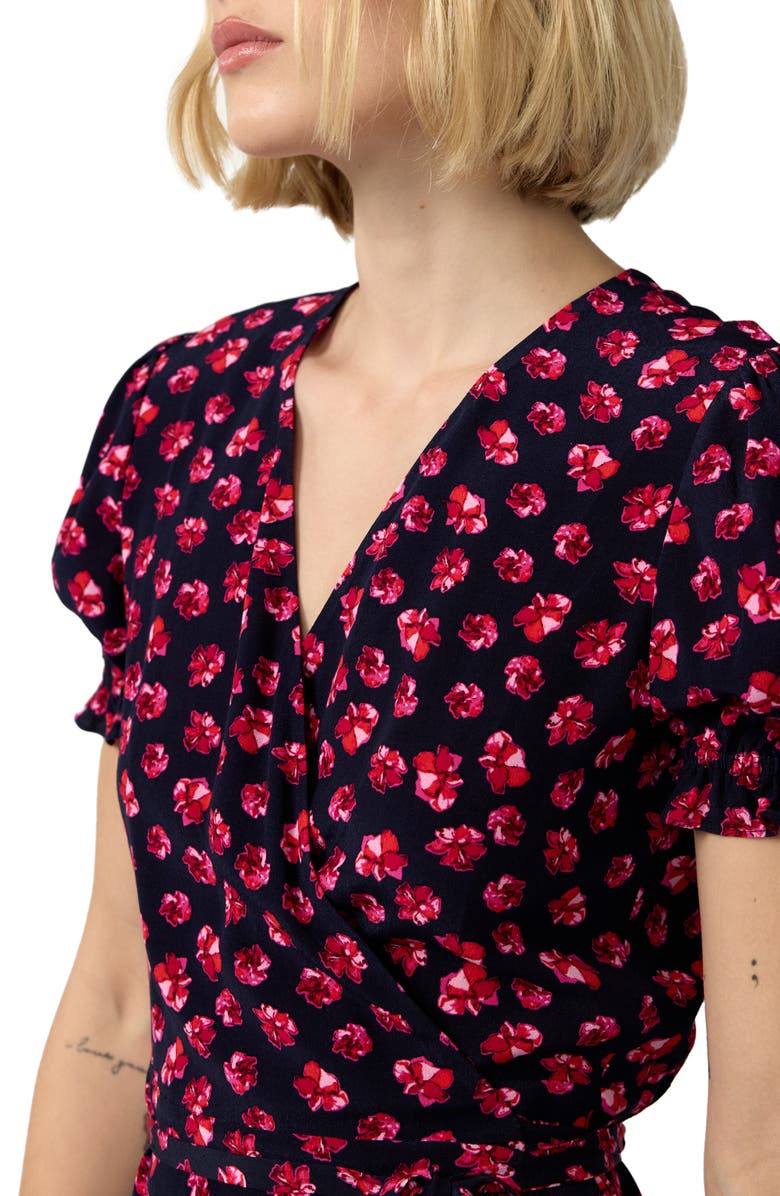 DVF Emilia Floral Puff Sleeve Wrap Dress, Alternate, color, Hibiscus Dot Maritime
