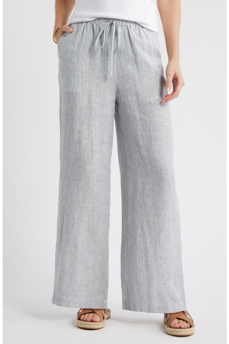 Easy Wide Leg Linen Pants, Main, color, BLUE VINTAGE WHITE LEAH STRIPE