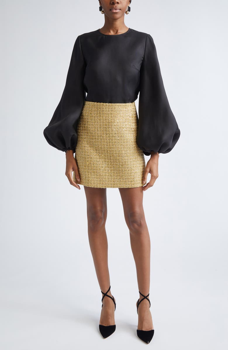 Carolina Herrera Metallic Tweed Miniskirt, Alternate, color, Gold