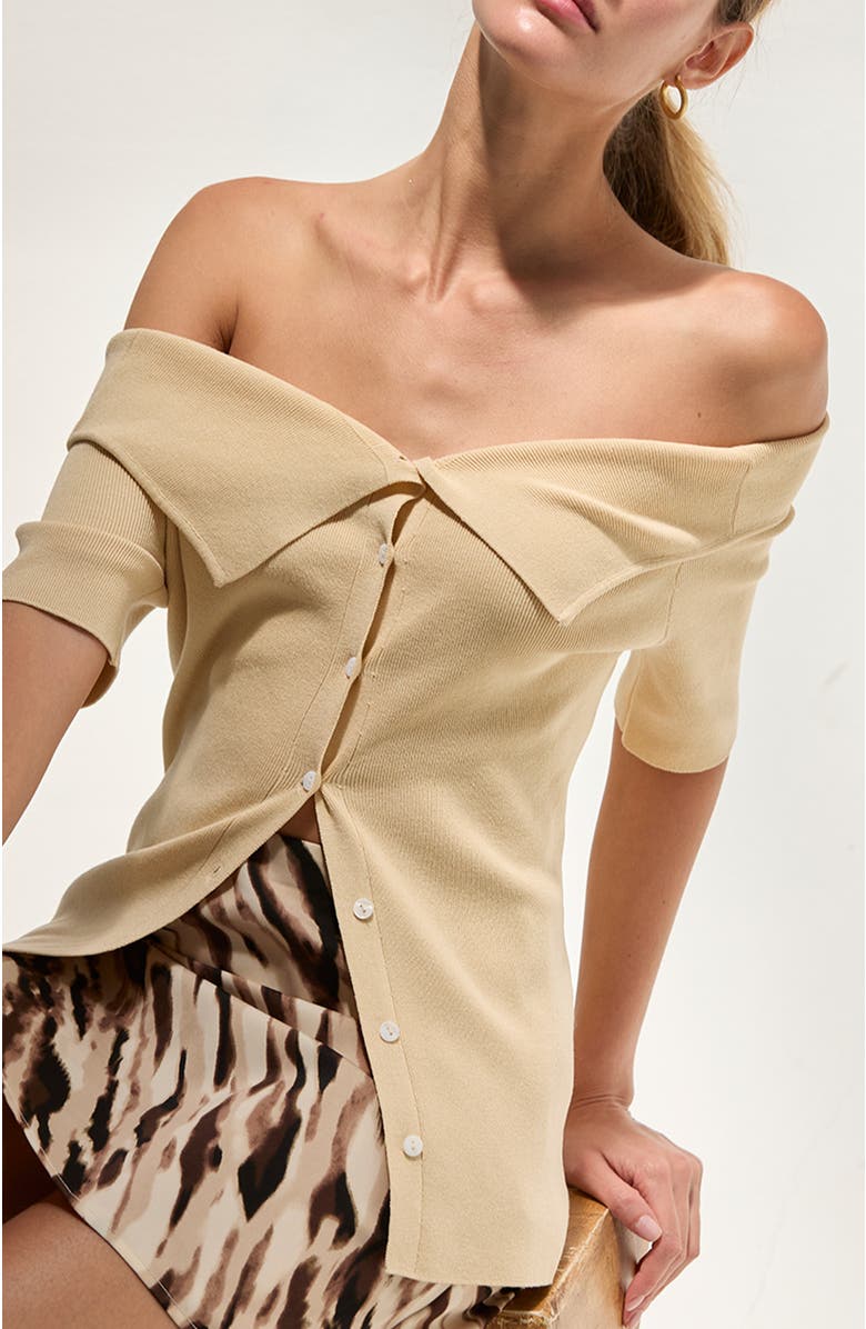 CRESCENT Off Shoulder Sweater Knit Top, Alternate, color, Custard