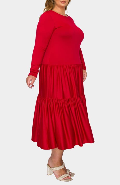 L I V D Eliana Long Sleeve Tiered Midi Dress In Red