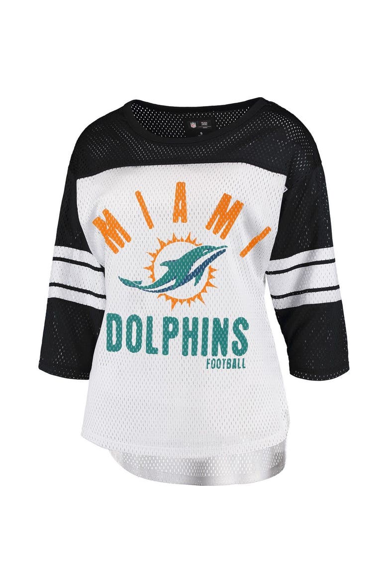 Women's G-III 4Her by Carl Banks White/Black Miami Dolphins First Team 3/4-Sleeve Mesh T-Shirt, Main, color, White