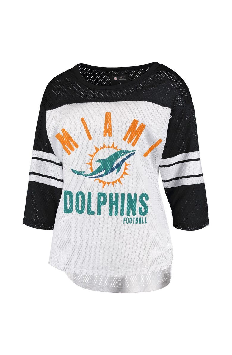G-III 4HER BY CARL BANKS Women's G-III 4Her by Carl Banks White/Black Miami Dolphins First Team 3/4-Sleeve Mesh T-Shirt, Main, color, 