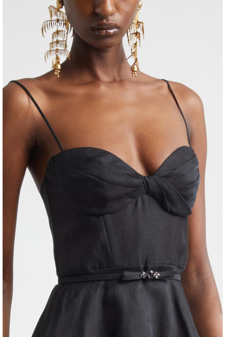 Kindred Spirit Luna Structured Linen & Silk Midi Cocktail Dress, Alternate, color, BLACK