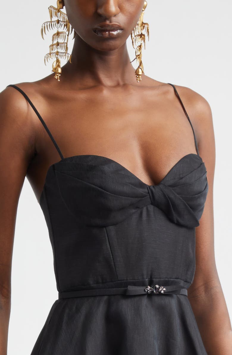 Zimmermann Kindred Spirit Luna Structured Linen & Silk Midi Cocktail Dress, Alternate, color, Black