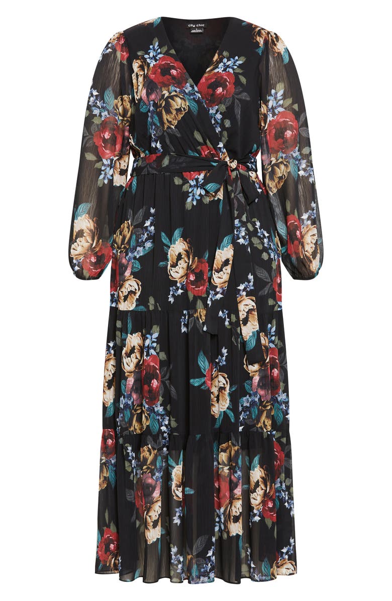 City Chic Xander Floral Long Sleeve Chiffon Maxi Dress, Alternate, color, 