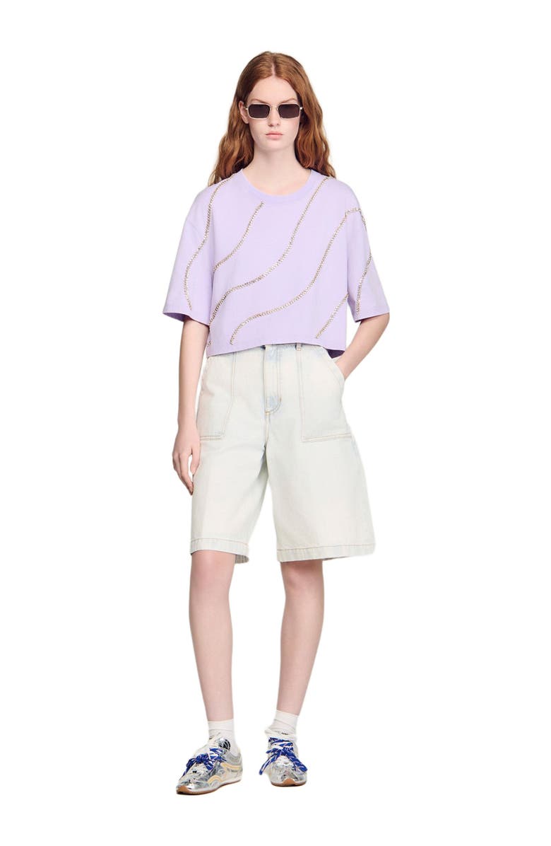 SANDRO Rhinestone cropped T-shirt, Alternate, color, Mauve