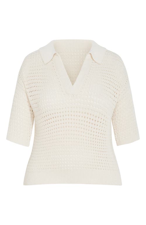 City Chic Zahra Open Stitch Johnny Collar Sweater In Ivory