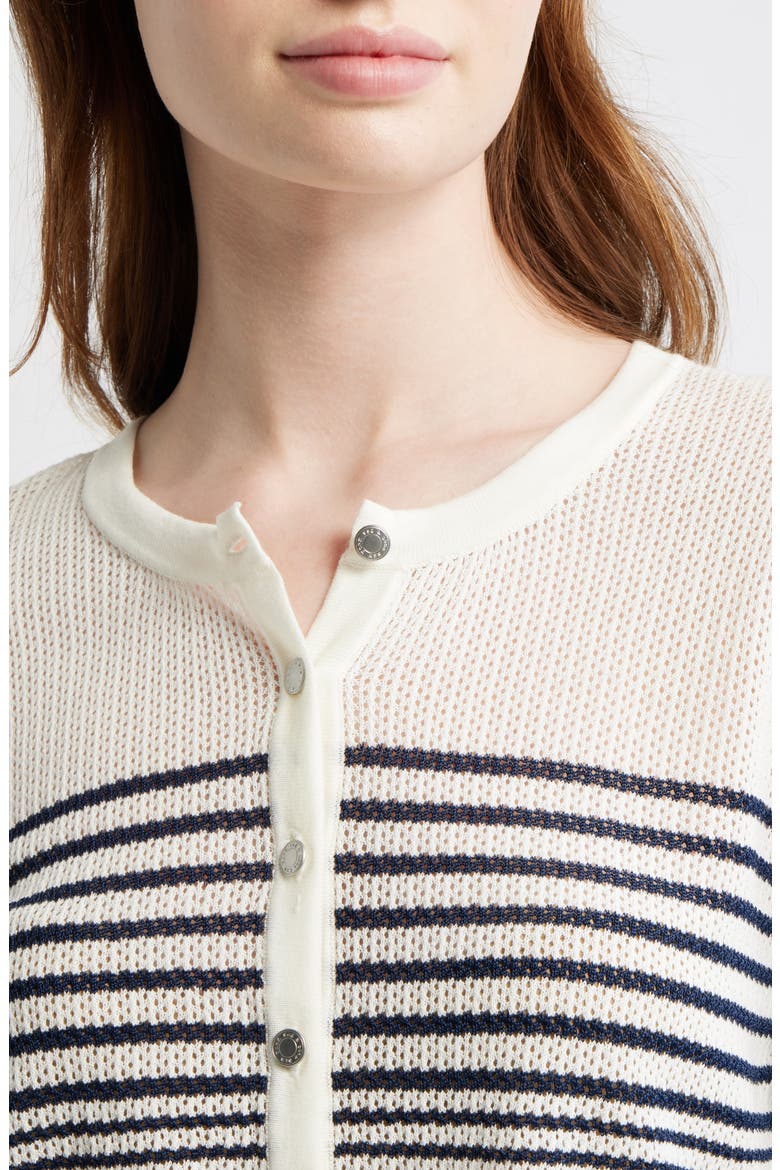Daisy Stripe Cotton Blend Cardigan, Alternate, color, WHITE