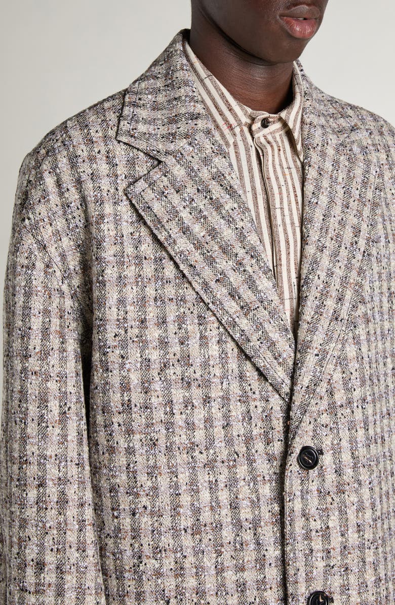 Bottega Veneta Gingham Wool Blend Bouclé Topcoat, Alternate, color, Black/ Loam/ Chalk