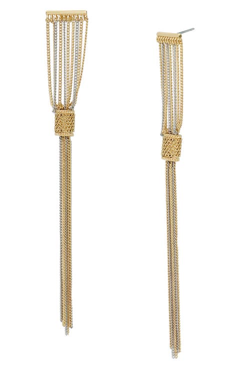Two-Tone Curb Chain Linear Drape Earrings