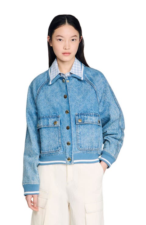 Rib-trimmed denim jacket