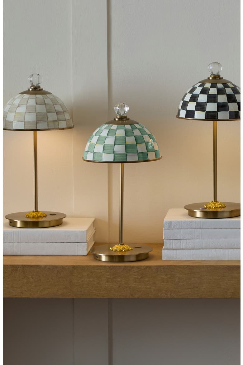 Emerald Check LED Rechargeable Dome Table Lamp, Alternate, color, EMERALD