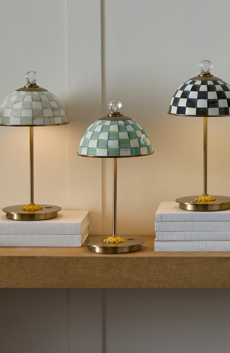 MACKENZIE CHILDS Emerald Check LED Rechargeable Dome Table Lamp, Alternate, color, Emerald