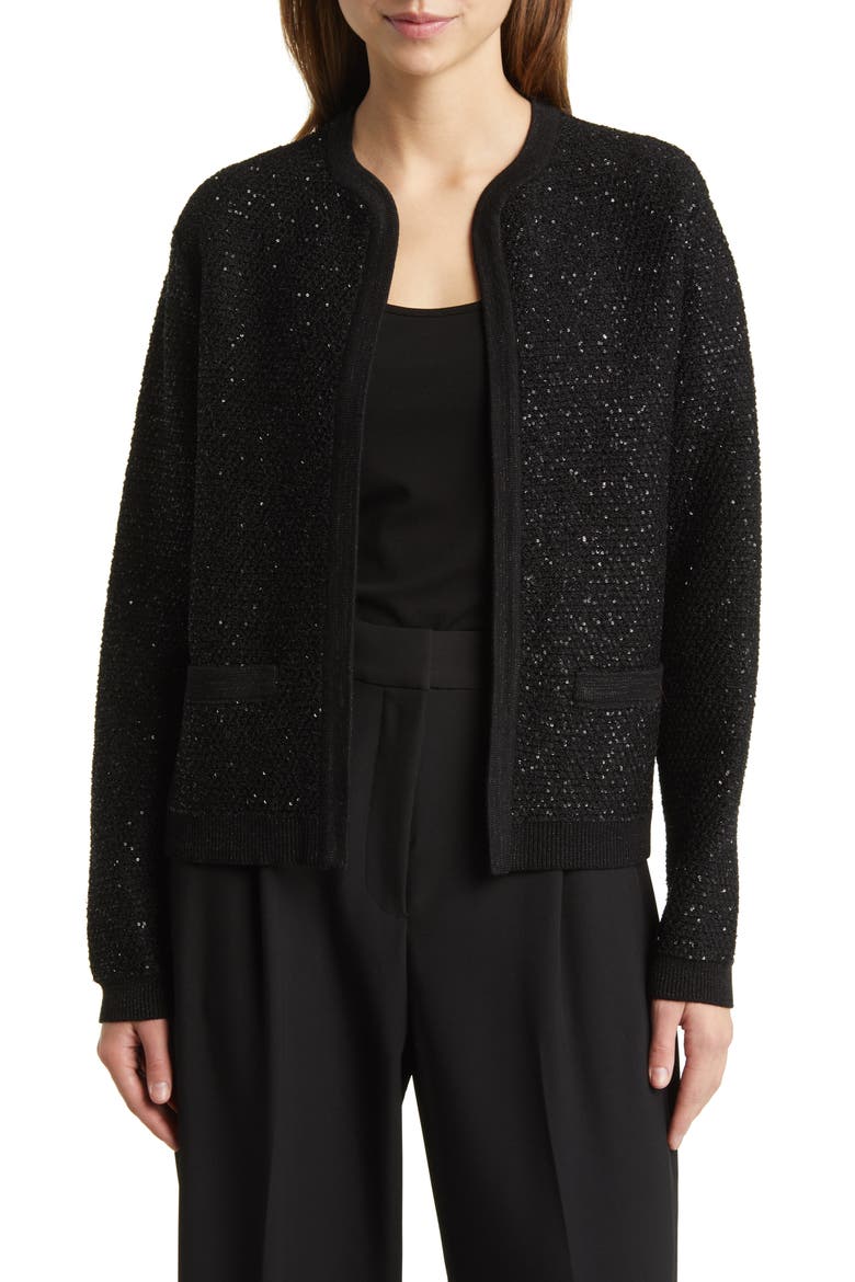 Sequin Sweater Jacket, Main, color, BLACK
