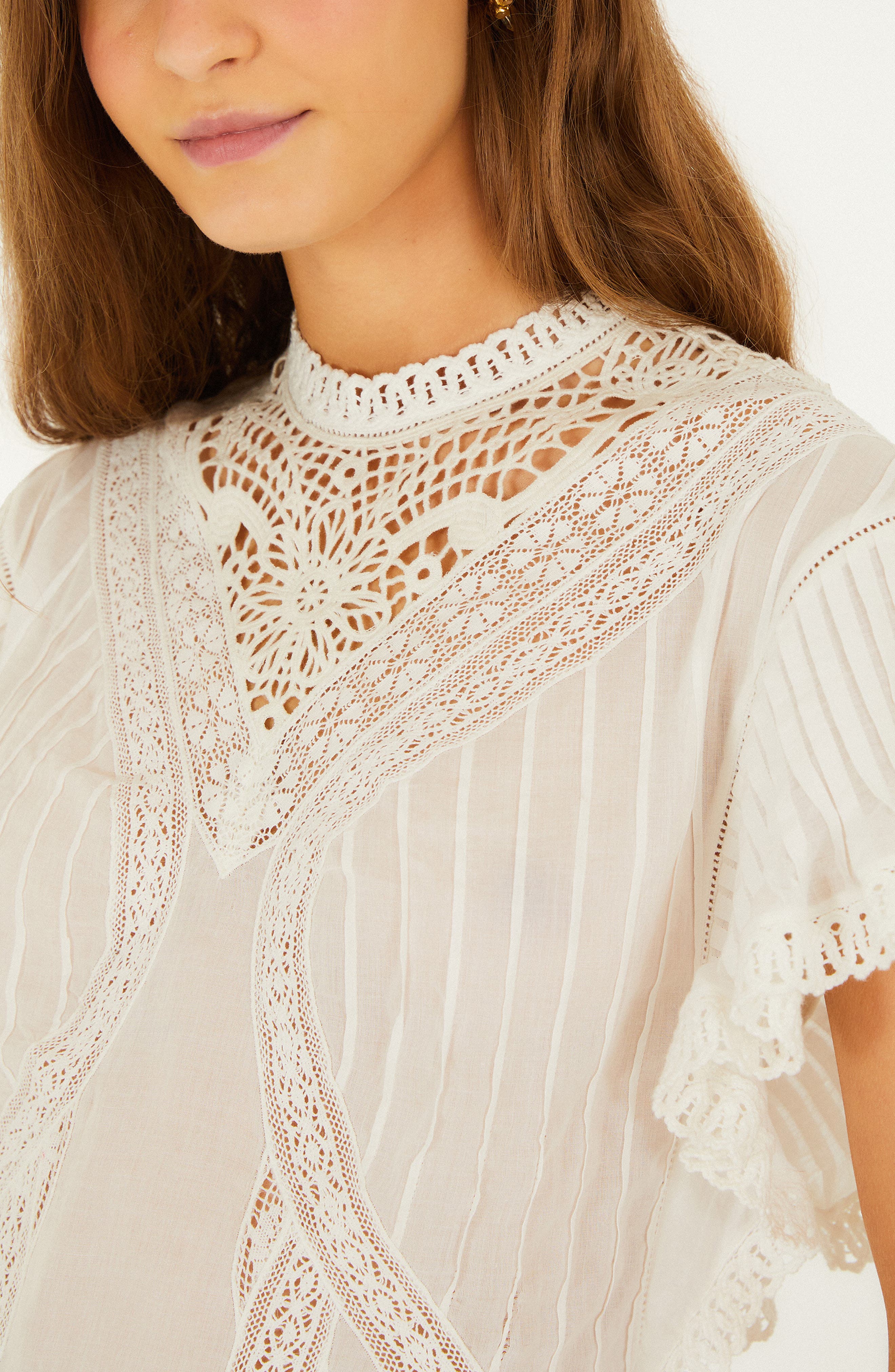 FARM Rio Organic Cotton Lace Inset Mock Neck Top (Women) | Nordstrom
