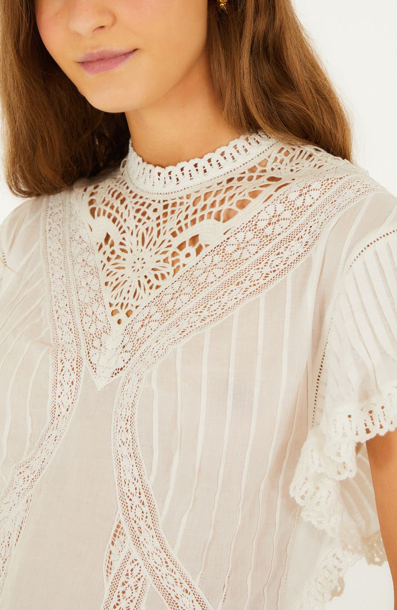 FARM Rio Organic Cotton Lace Inset Mock Neck Top, Alternate, color, Off-White