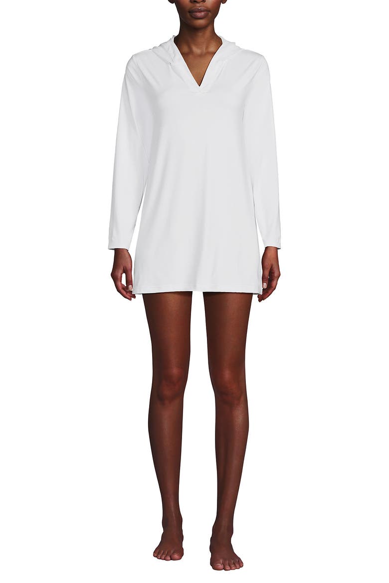Cotton Jersey Long Sleeve Hooded Swim Cover-up Dress, Alternate, color, White