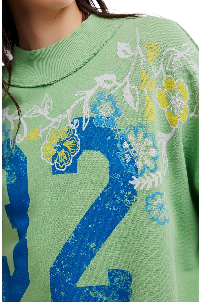 Palm Spring Turtle Graphic Sweatshirt, Alternate, color, GREEN COMBO