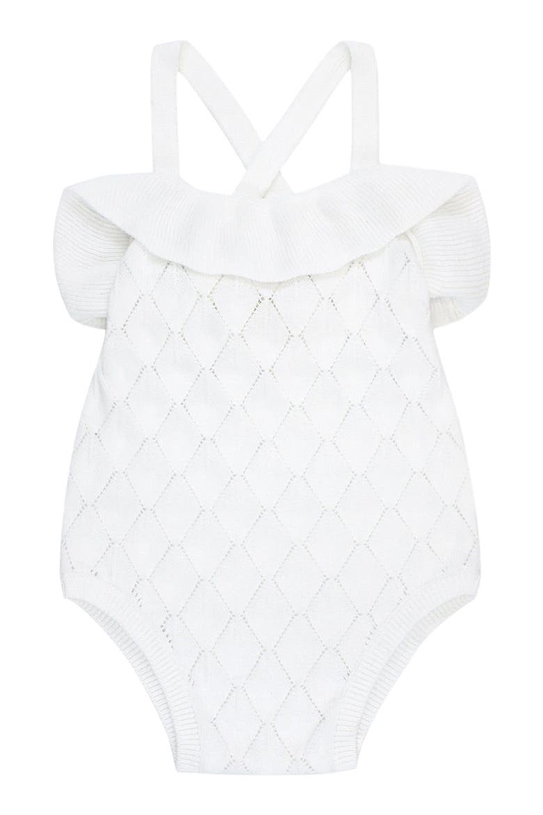 Baby Ruffle Sweater Romper, Infant, Main, color, White Diamond Pointelle