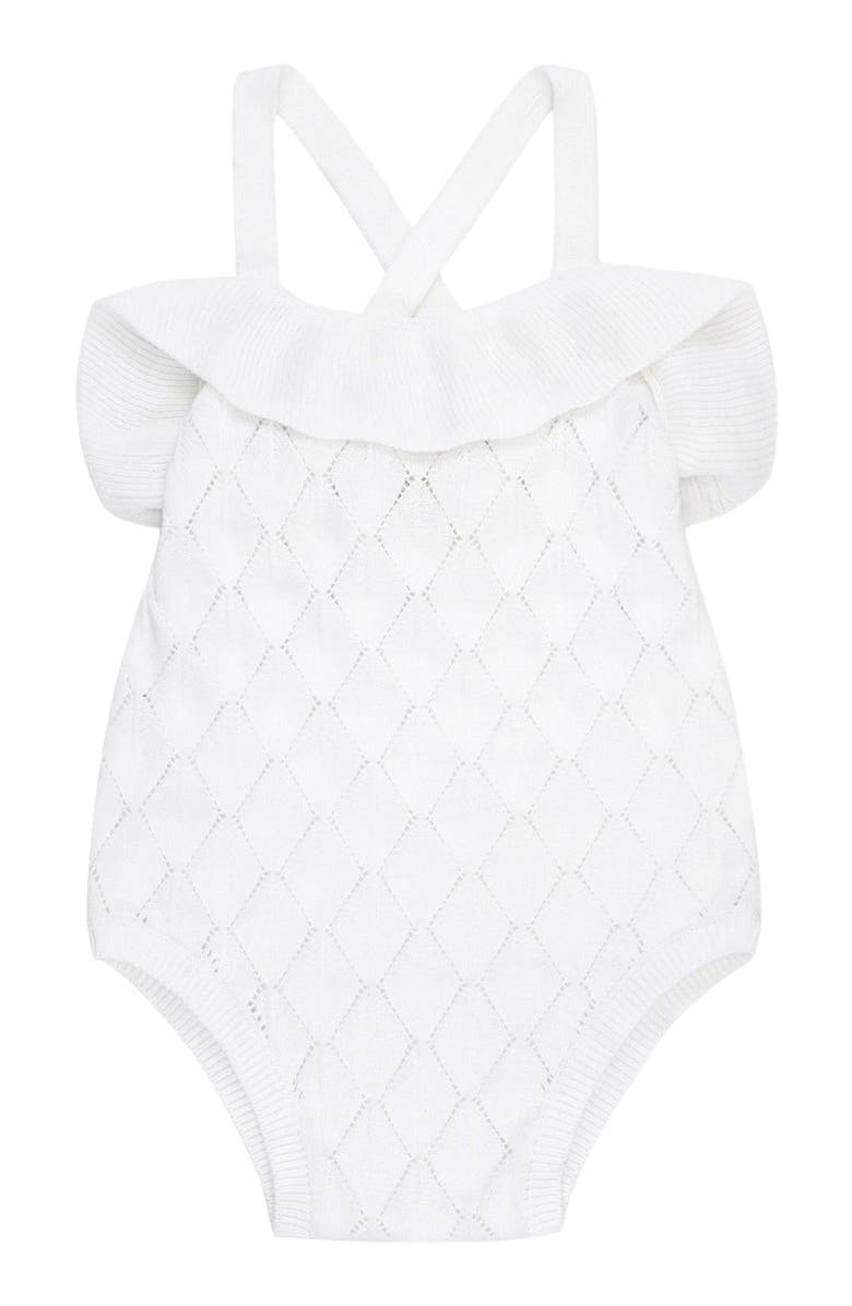 Hope & Henry Baby Ruffle Sweater Romper, Infant, Main, color, White Diamond Pointelle