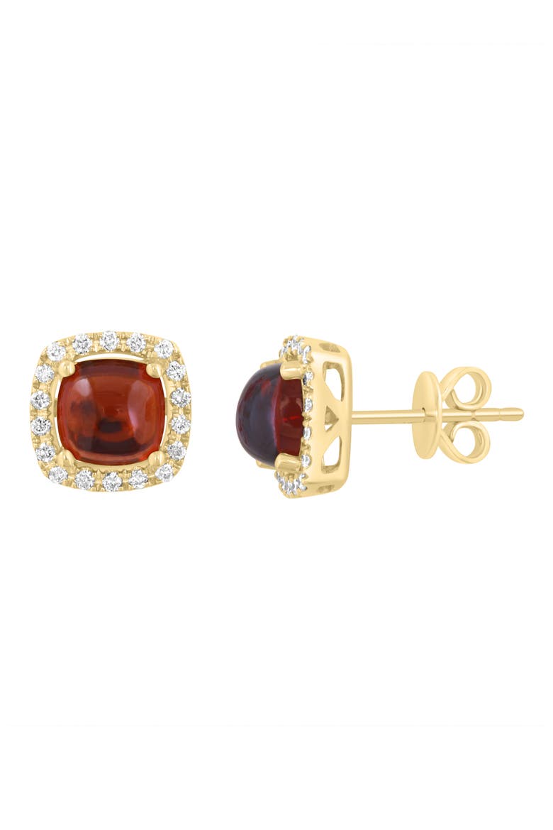 Garnet Cabochon & Diamond Halo Stud Earrings, Alternate, color, RED