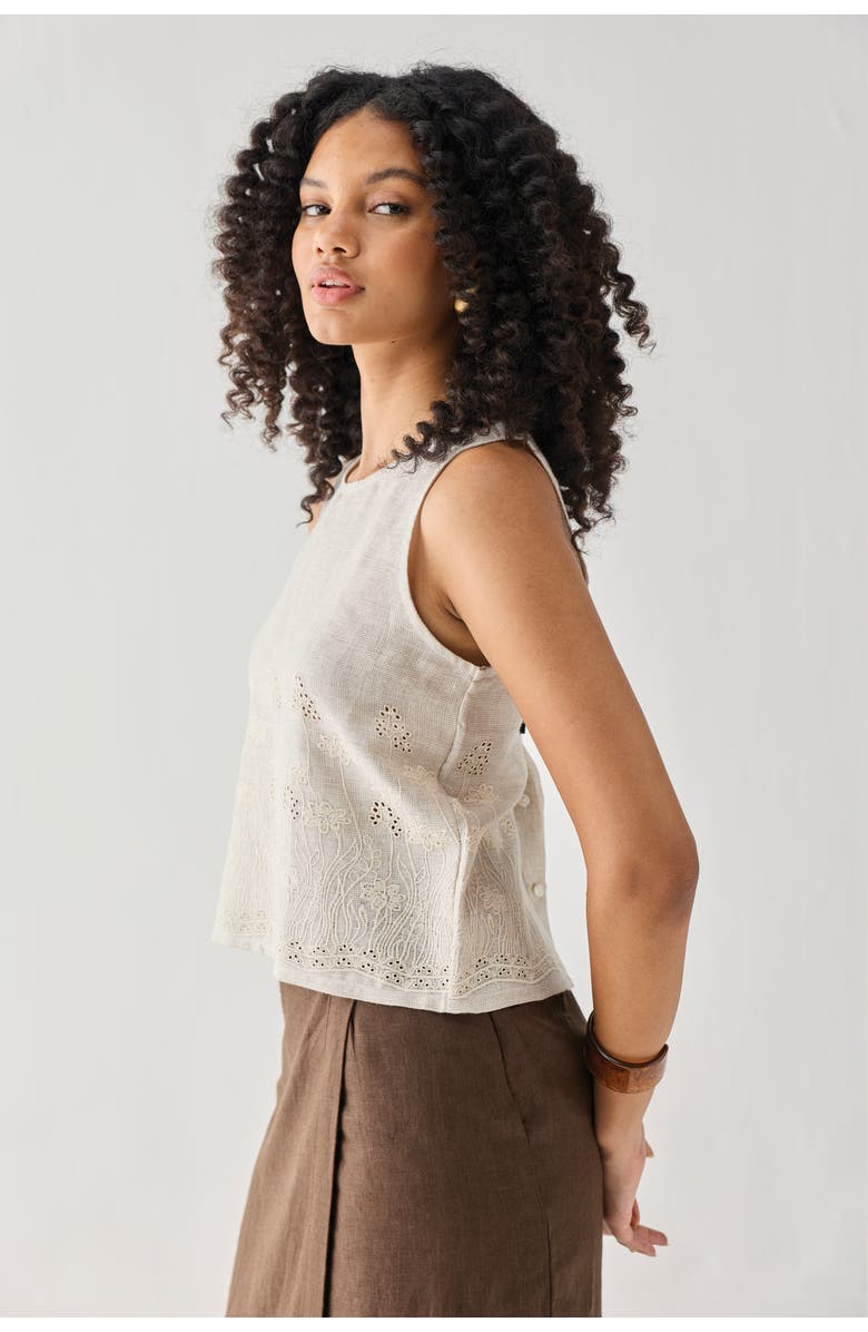 Reistor Embroidered Button Back Top, Alternate, color, Embroidered Linen White