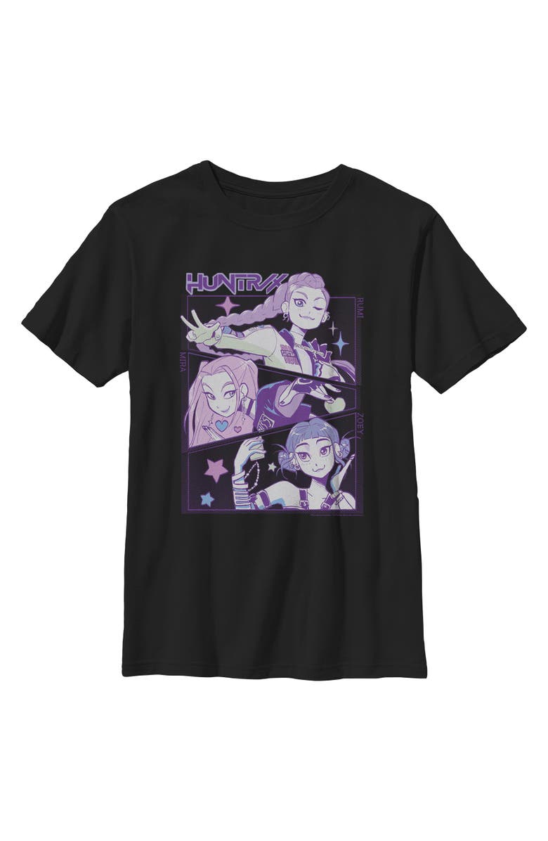 KPop Demon Hunters Boy's KPop Demon Hunters Huntrix Group Panels Graphic T-Shirt, Main, color, Black