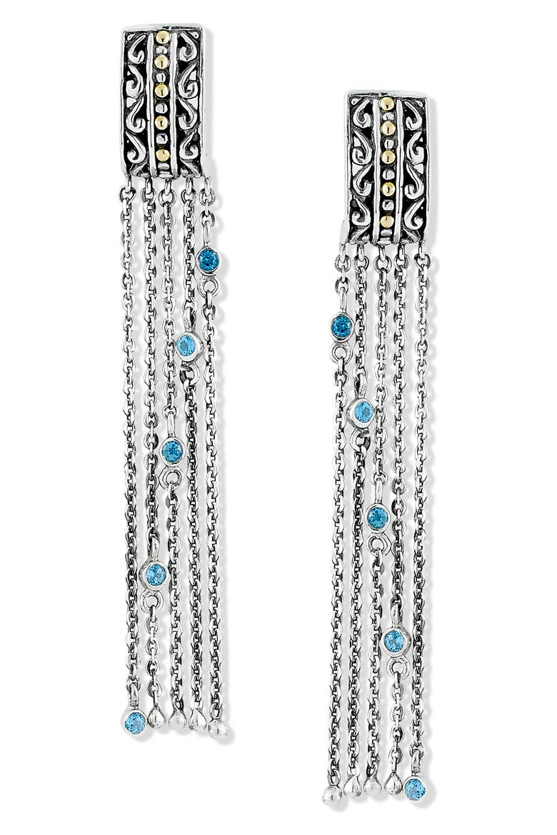 Blue Topaz Two-Tone Chain Drop Earrings, Main, color, BLUE