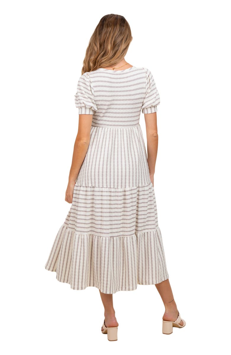 PinkBlush Striped Short Sleeve Tiered Maxi Dress, Alternate, color, Taupe
