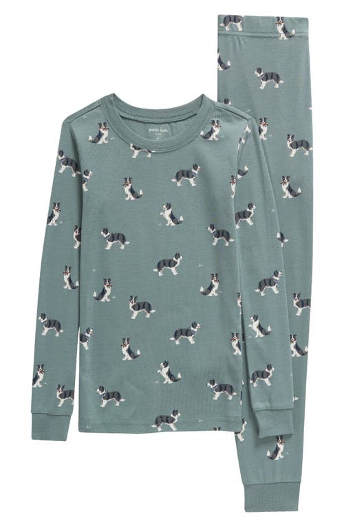 Petit Lem Kids' Australian Shepard Print Fitted Organic Cotton Two-Piece Pajamas in Turquoise 