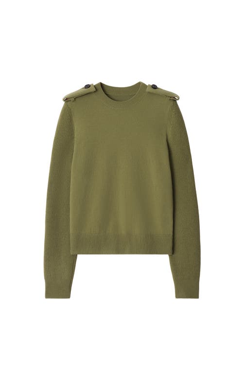 Burberry Check Epaulette Wool Cashmere Blend Sweater In Green