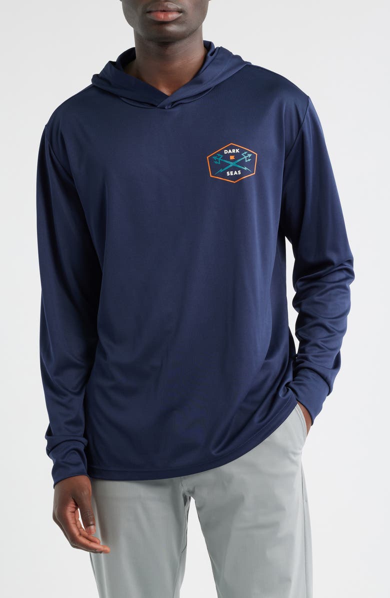 DARK SEAS Progressive UPF Hooded Long Sleeve T-Shirt, Main, color, Navy