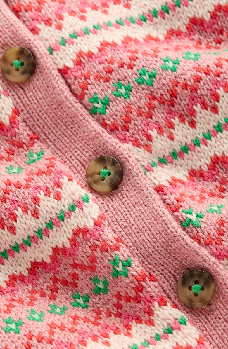 Mini Boden Kids' Fair Isle Cotton Collared Cardigan, Alternate, color, Vintage Pink