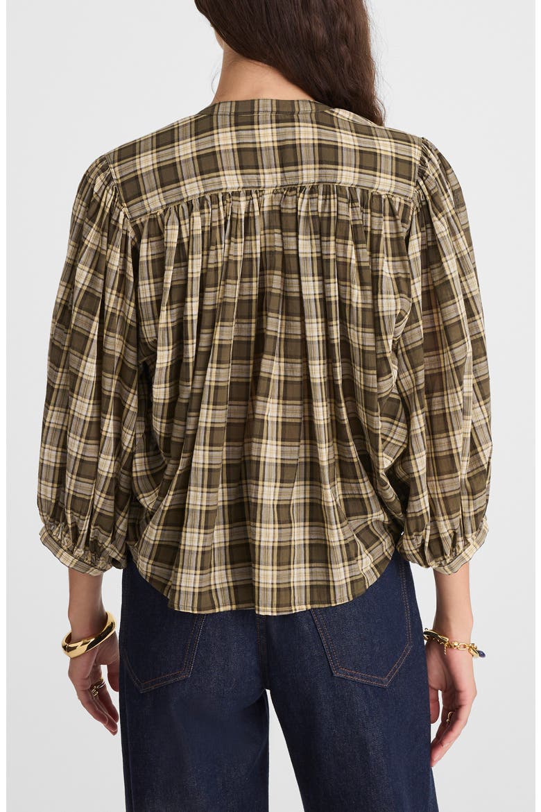Balloon Sleeve Cotton Button-Up Top, Alternate, color, FADED IVY