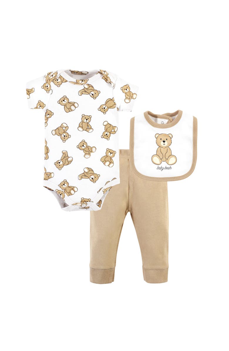 Hudson Baby Cotton Bodysuit, Pant and Bib Set, Main, color,