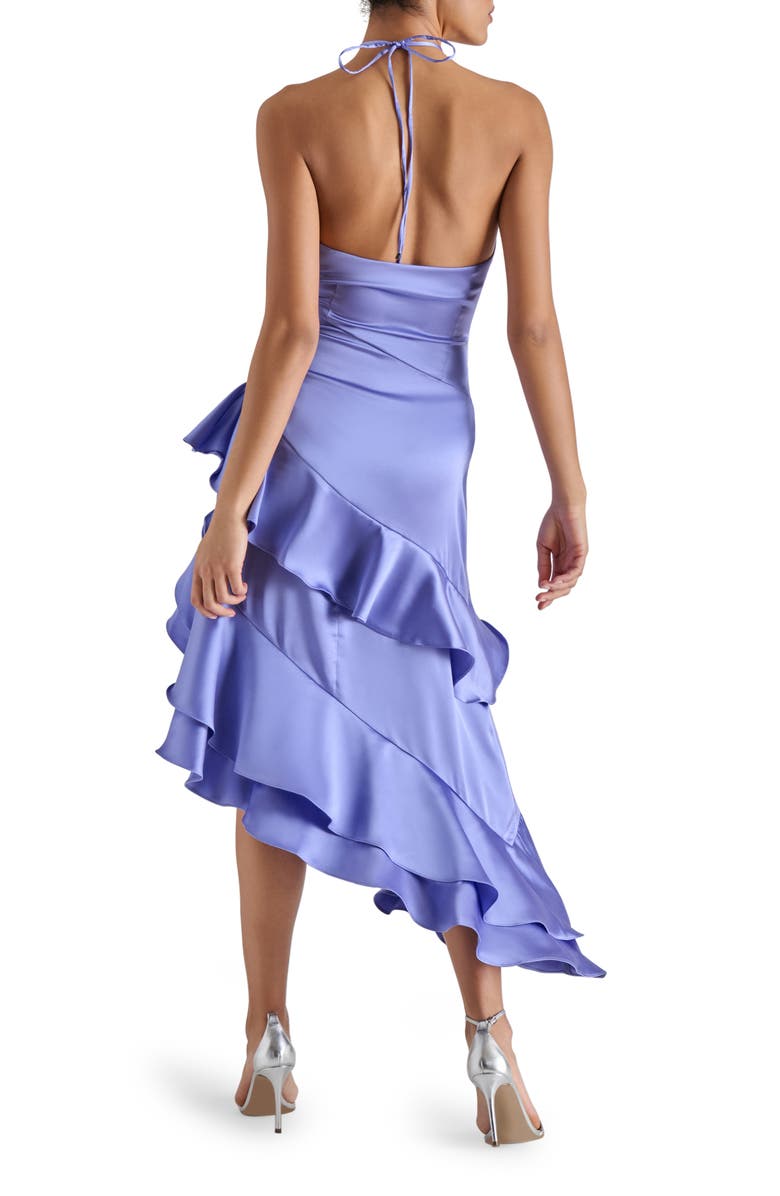 Steve Madden Caspia Ruffle Satin Halter Dress, Alternate, color, Deep Periwinkle